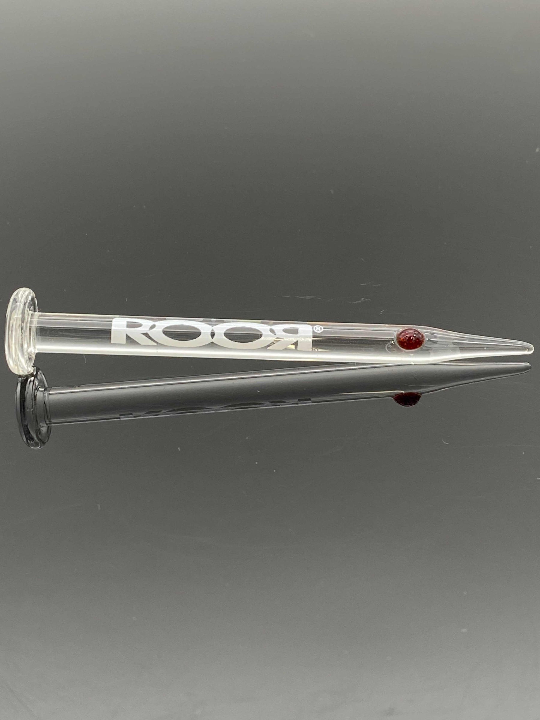 ROOR Glass Poker Disk-End made of durable clear glass with white logo and red color dot detail
