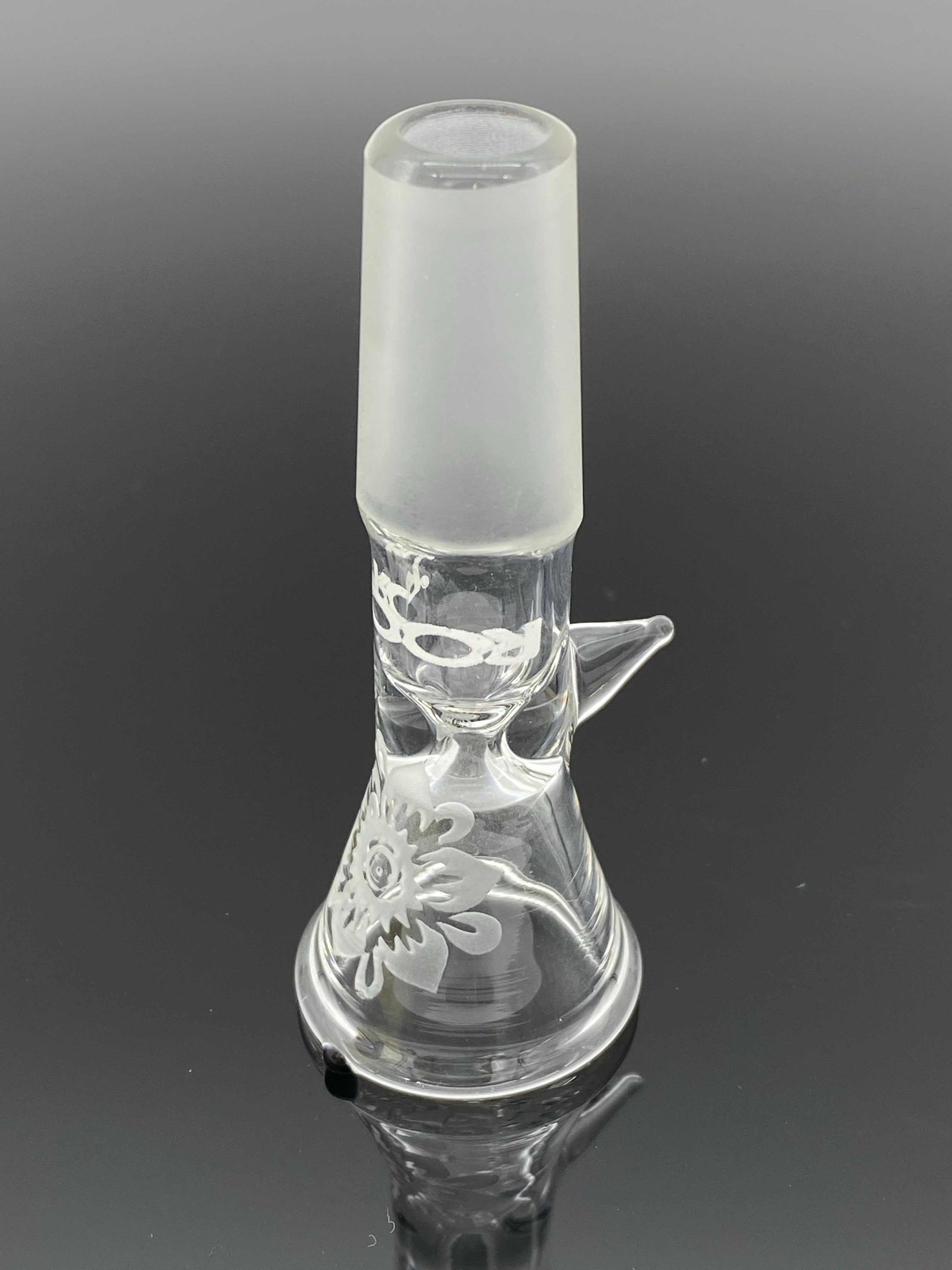 ROOR® Custom Sandblasted Big Daisy Bowl 14.5mm, glass funnel design with daisy pattern.