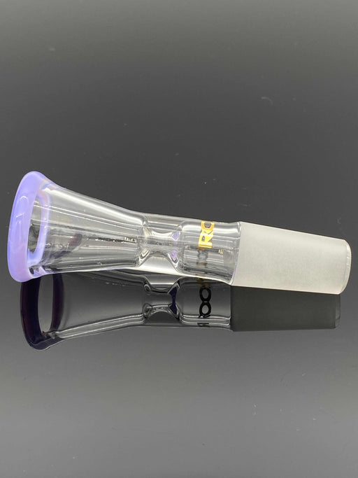 ROOR® Custom Colored Rim 14.5mm Purple funnel bowl with gold decal and male joint