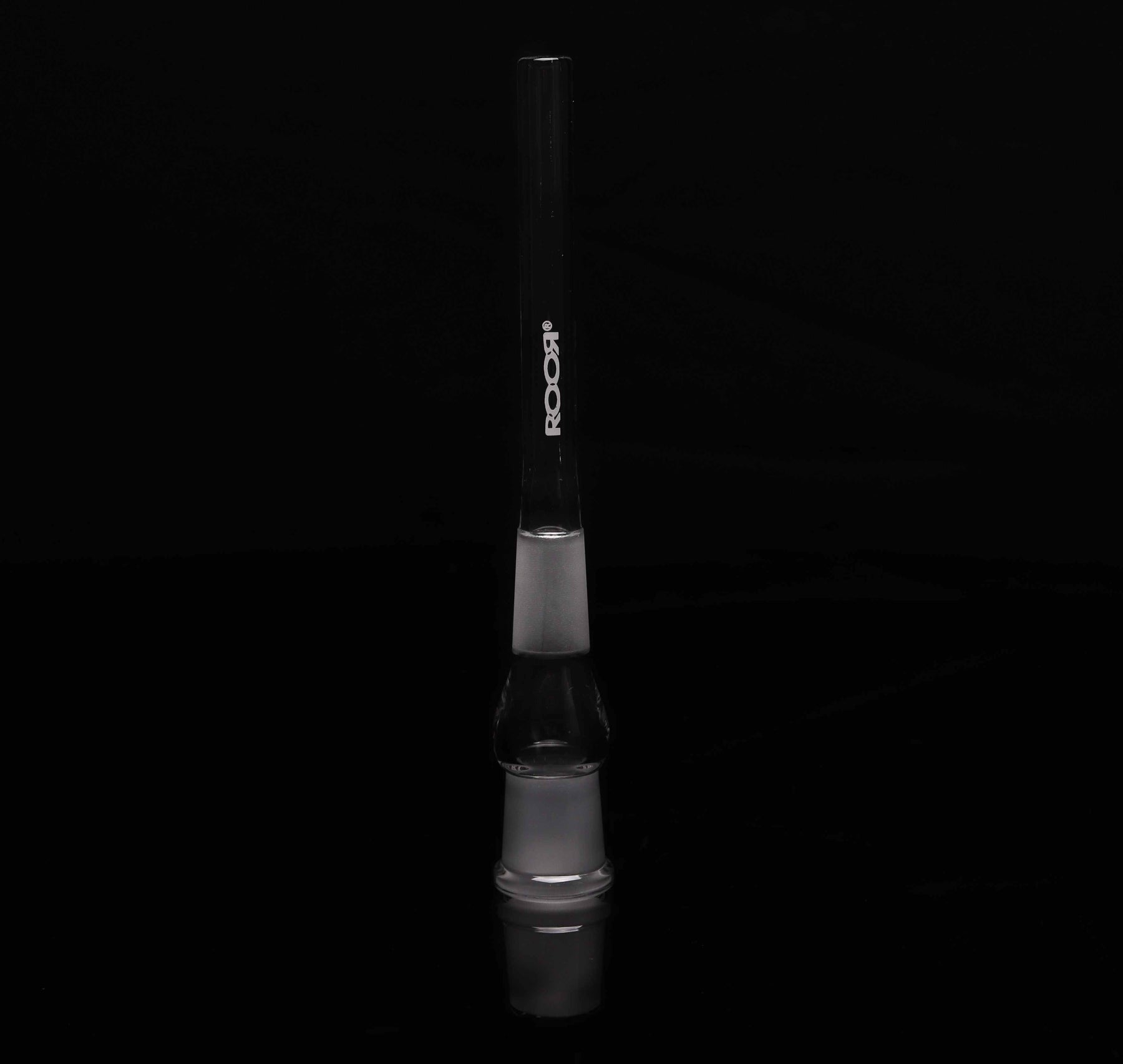 ROOR® Open-Ended Downstem Straight 14.5mm glass joint accessory on black background