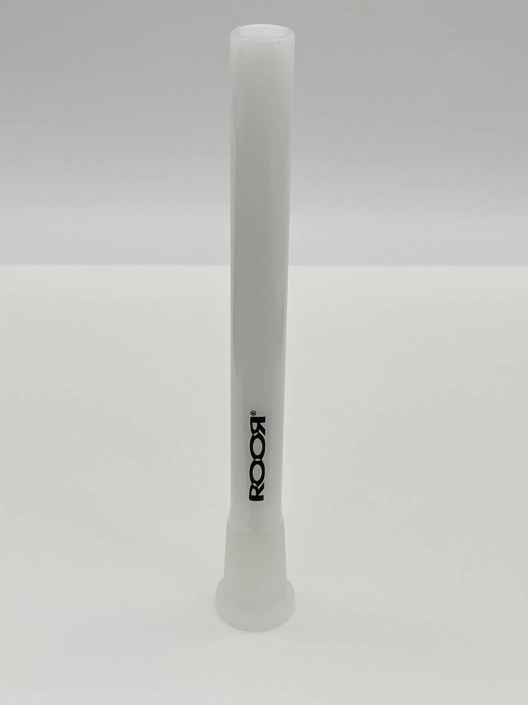 ROOR® Reducing Low-Profile Open-Ended Downstem Full White 5½" with black logo.