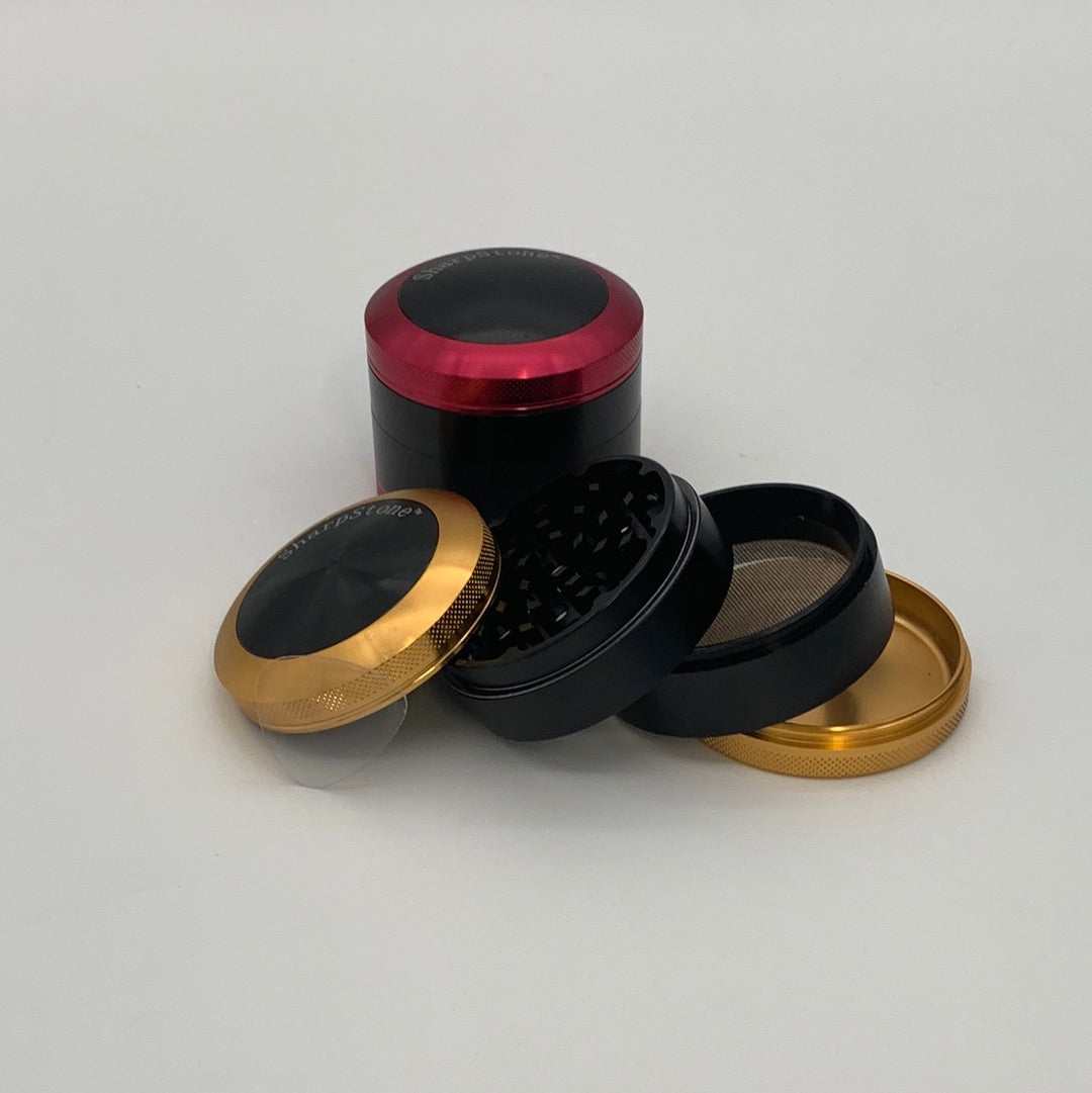 SHARPSTONE® Hard Top 4 Piece Grinder - 2.5" made from aircraft-grade aluminum with razor-sharp diamond cutting blades and stainless steel pollen screen.