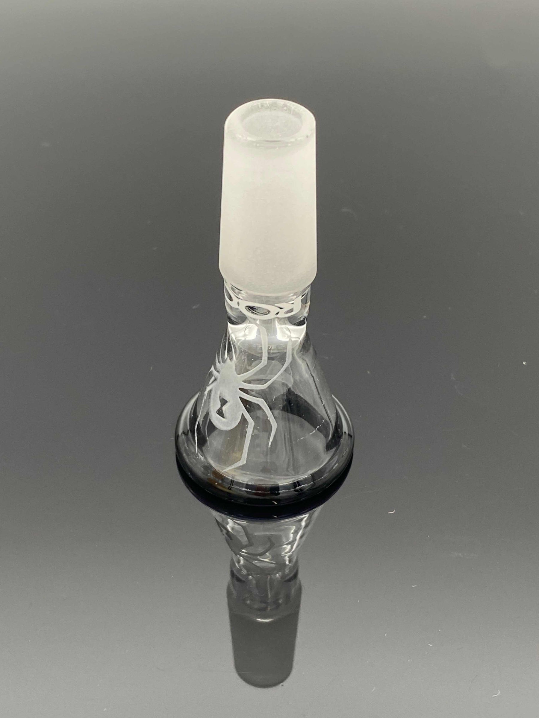 14.5mm ROOR Strains custom sandblasted White Widow funnel bowl with black color rim