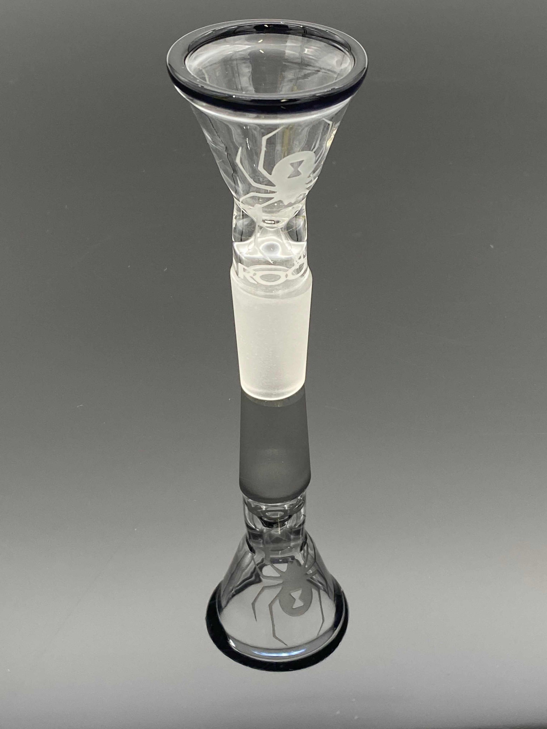 ROOR Strains Collection 14mm sandblasted White Widow bowl with black rim and 14.5mm male joint funnel design