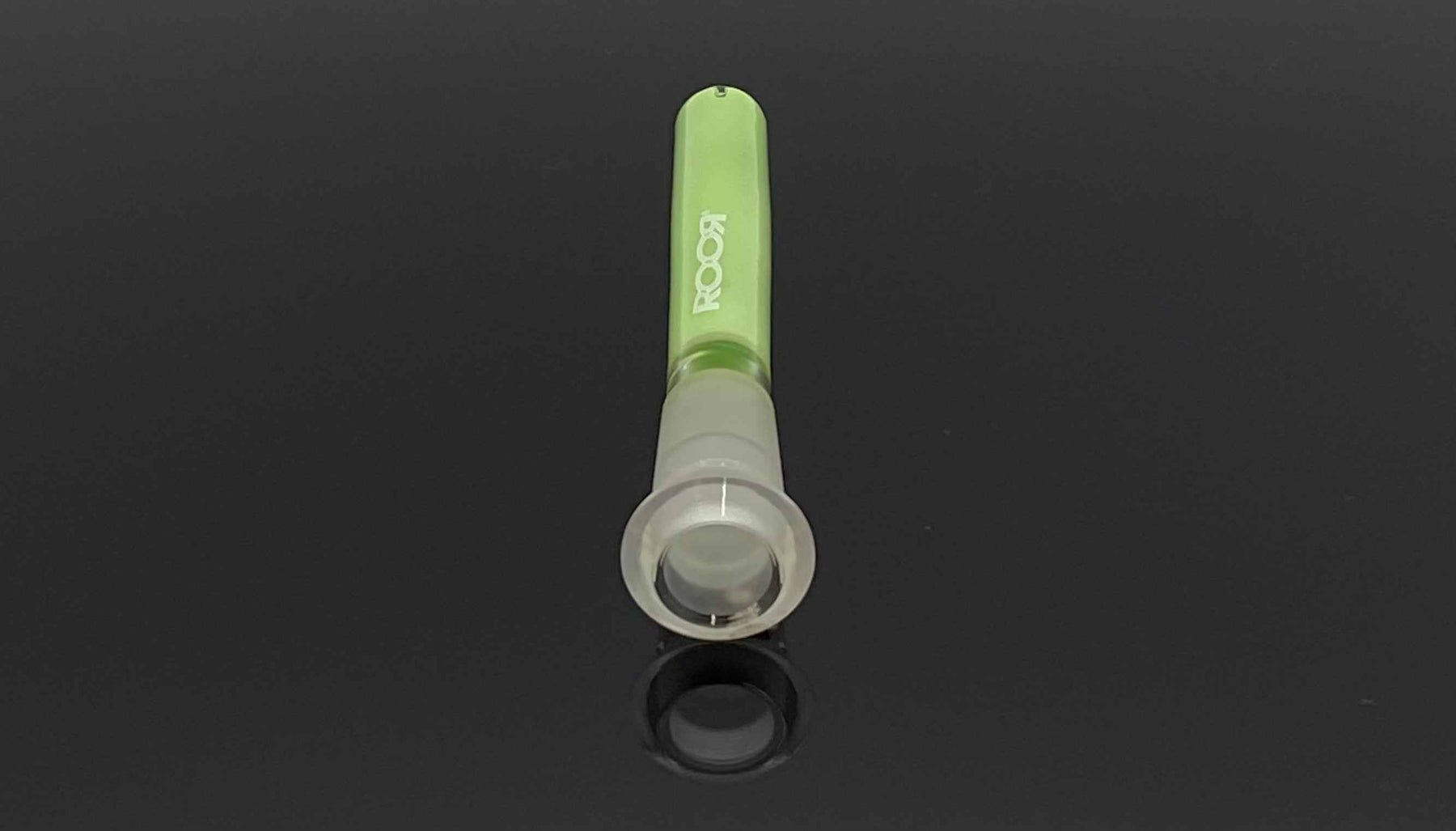 ROOR® green low-profile downstem, gridded design, reducing 18mm to 14mm, 3½ inches.