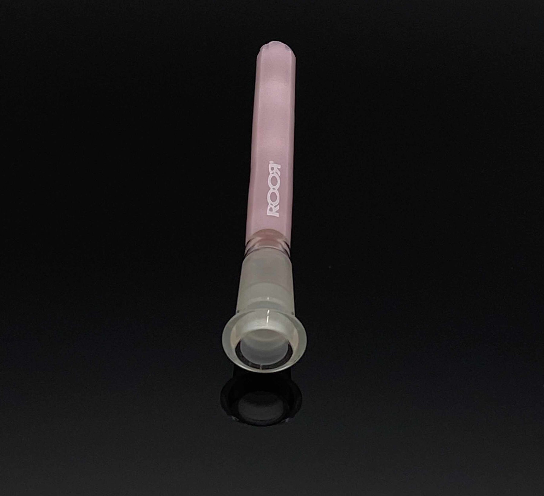 ROOR® pink 13-hole diffused low-profile 5-inch downstem with white logo on black background