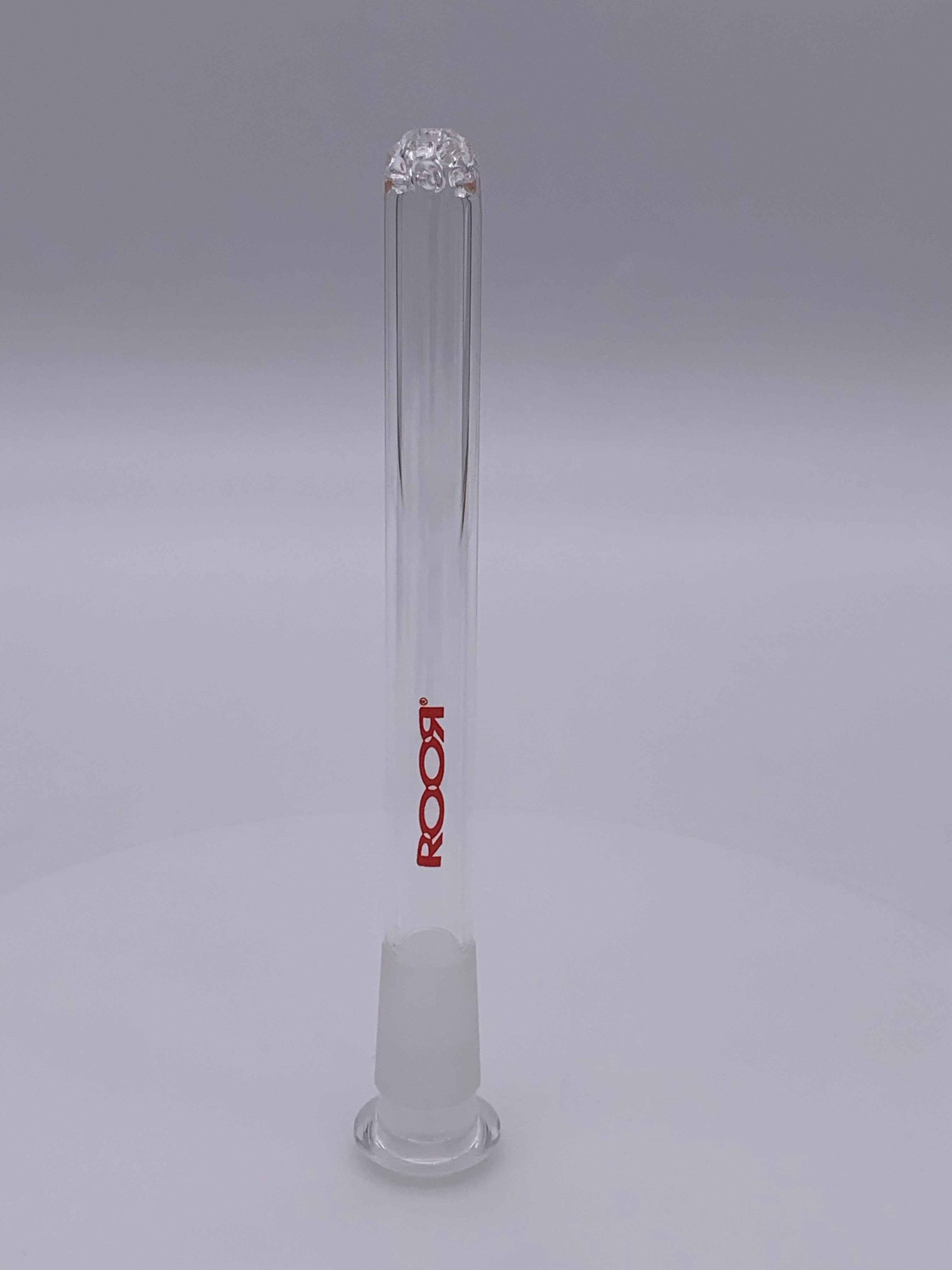 ROOR® Reducing 13-Hole Diffused Low-Profile Downstem Straight 18.8mm to 14.5mm with red decal 5.5 inch clear glass downstem