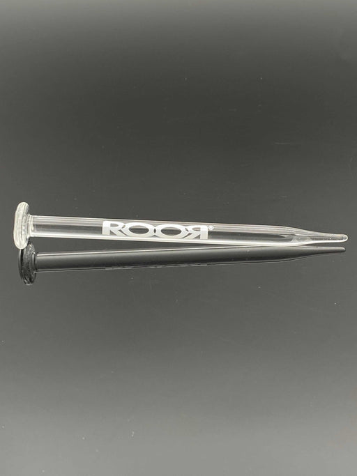 ROOR Glass Poker Disk-End made of durable clear laboratory-grade glass with flat disk end and white ROOR logo decal