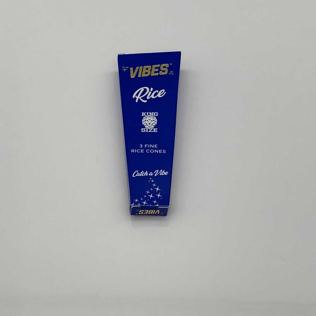 Vibes™ Fine Rolling Paper Rice Cones blue king size package with 3 cones