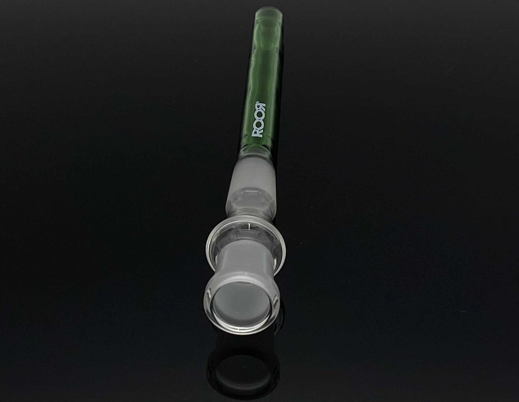 ROOR Classic Style open-ended green glass downstem 5½ inches with frosted joint and ROOR logo