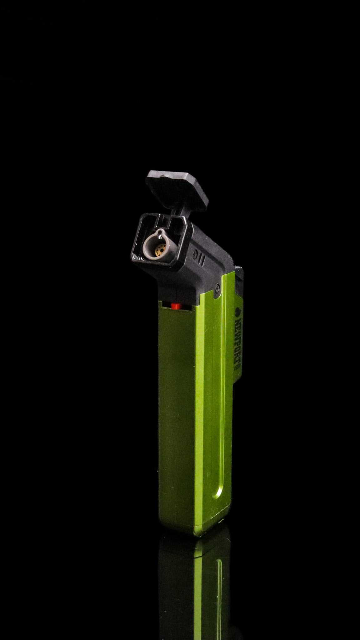 Newport Zero metallic lighter with open top showing ignition mechanism.