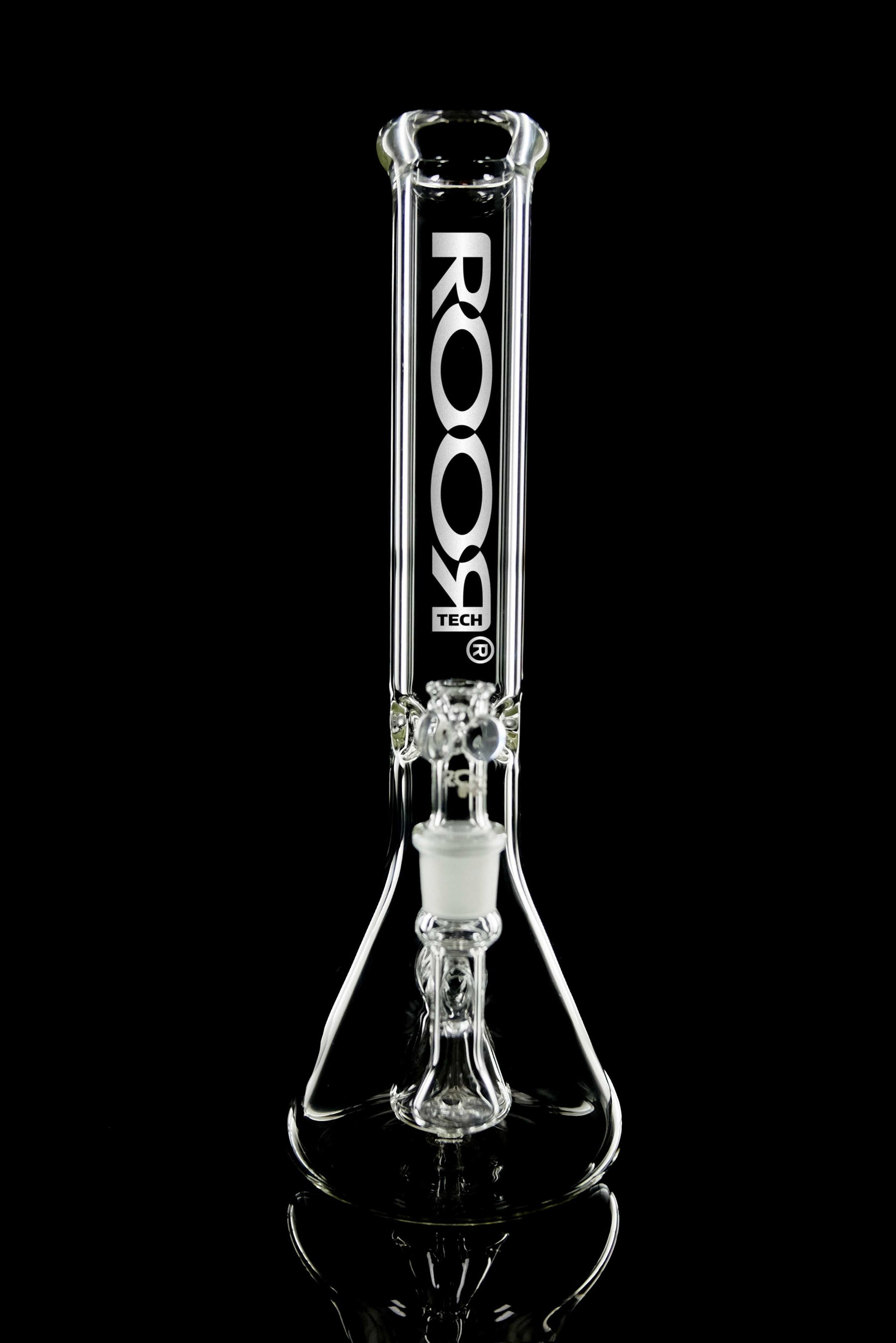 ROOR® Tech Fixed 14" Beaker 50x5mm Clear on black background.