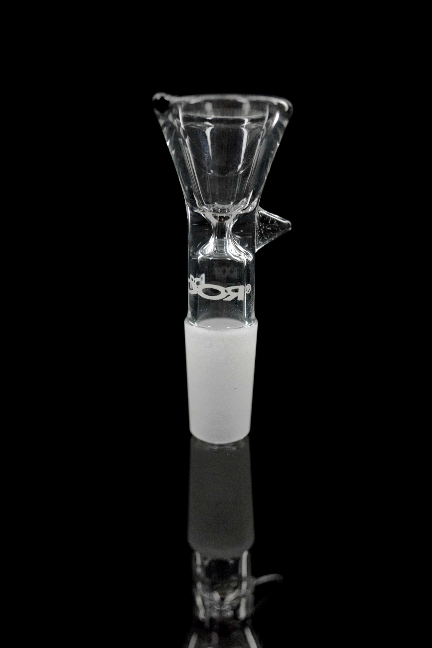 ROOR® 18mm Classic Funnel Bowl with Pointed Handle Style on black background.