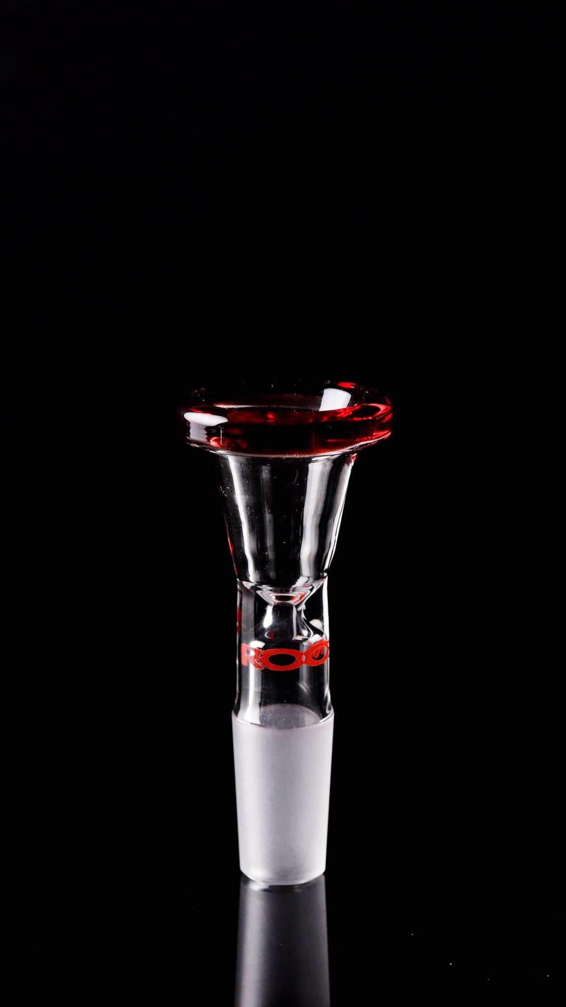 ROOR® Color Rim Bowl Exclusive Limited RED Edition funnel bowl with red rim and decal on clear glass, compatible with 14mm or 18mm male joints.