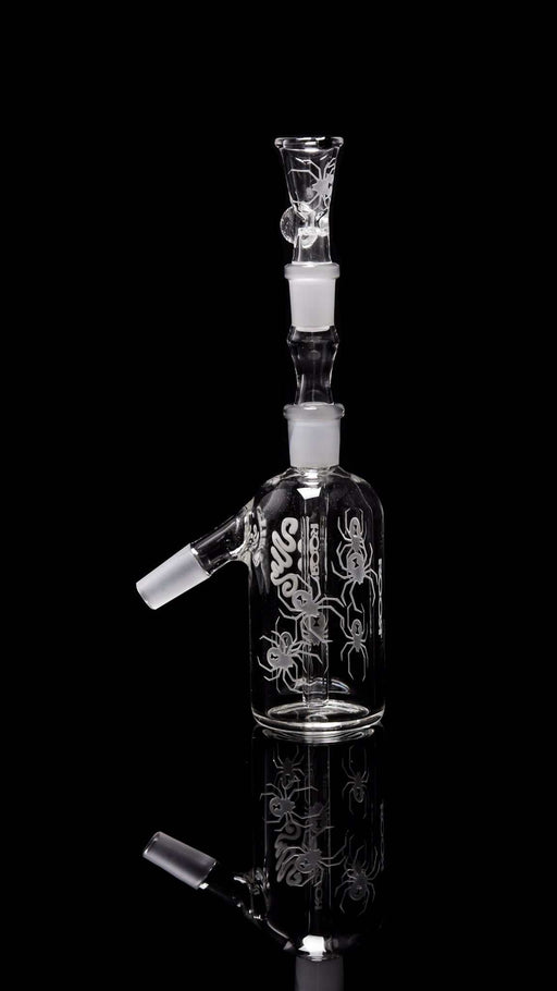 ROOR® Custom White Widow Ash-Catcher with sandblasted design and 14.5mm joint.
