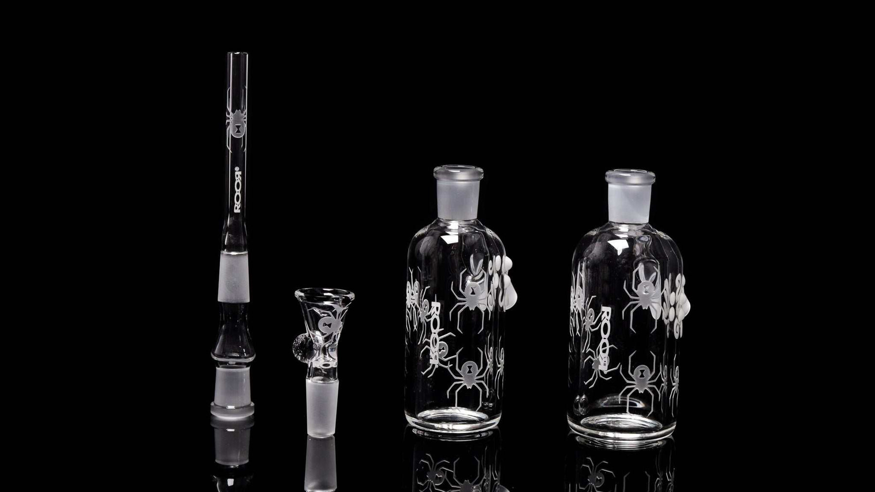 ROOR® Custom White Widow Ash Catcher 14.5mm, sandblasted glass set.