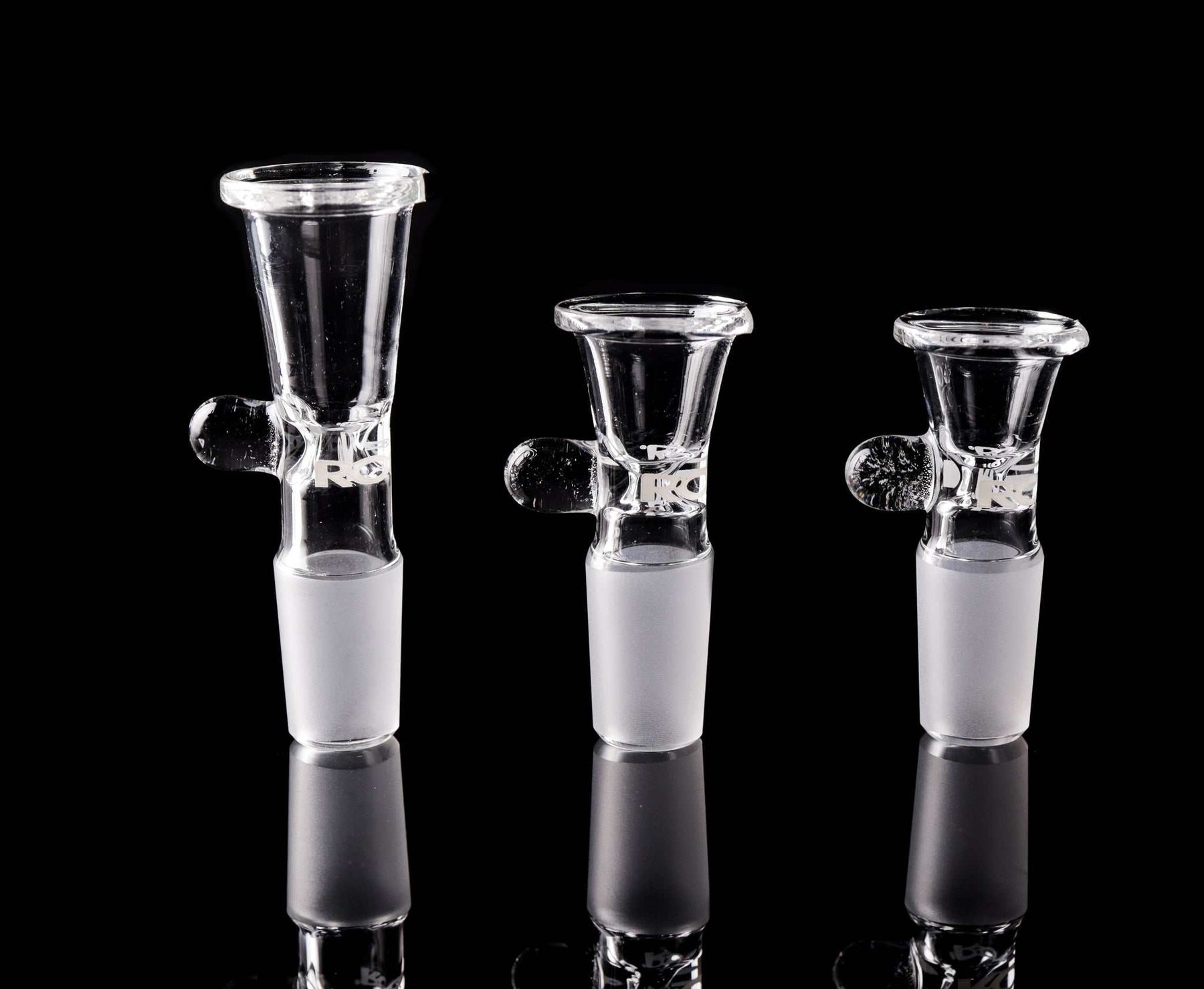 ROOR® 18mm Classic Funnel Bowl with Round Handle in Small, Medium, and Large sizes.