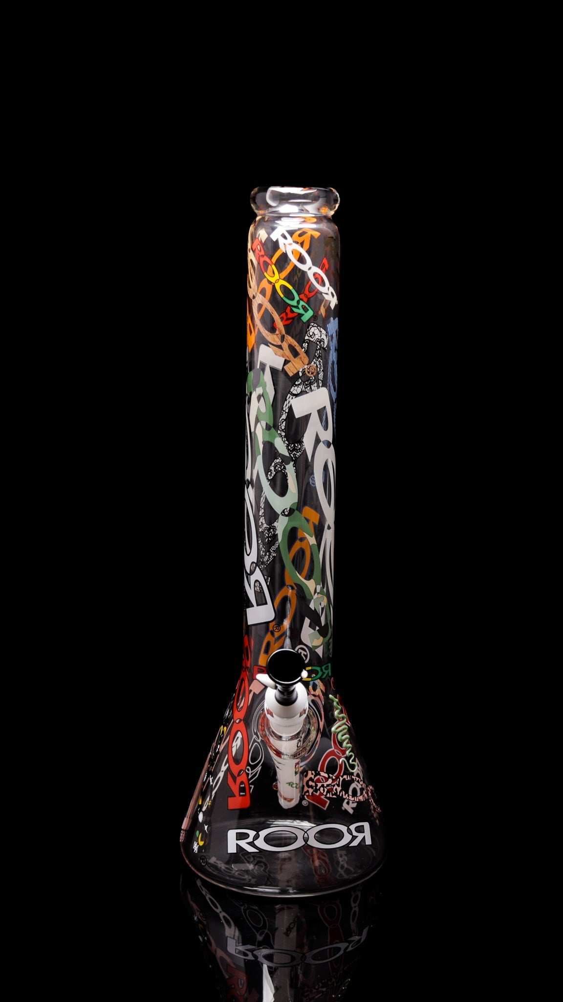 ROOR 18” Zeaker 60mm x 5mm glass beaker with colorful logo design.