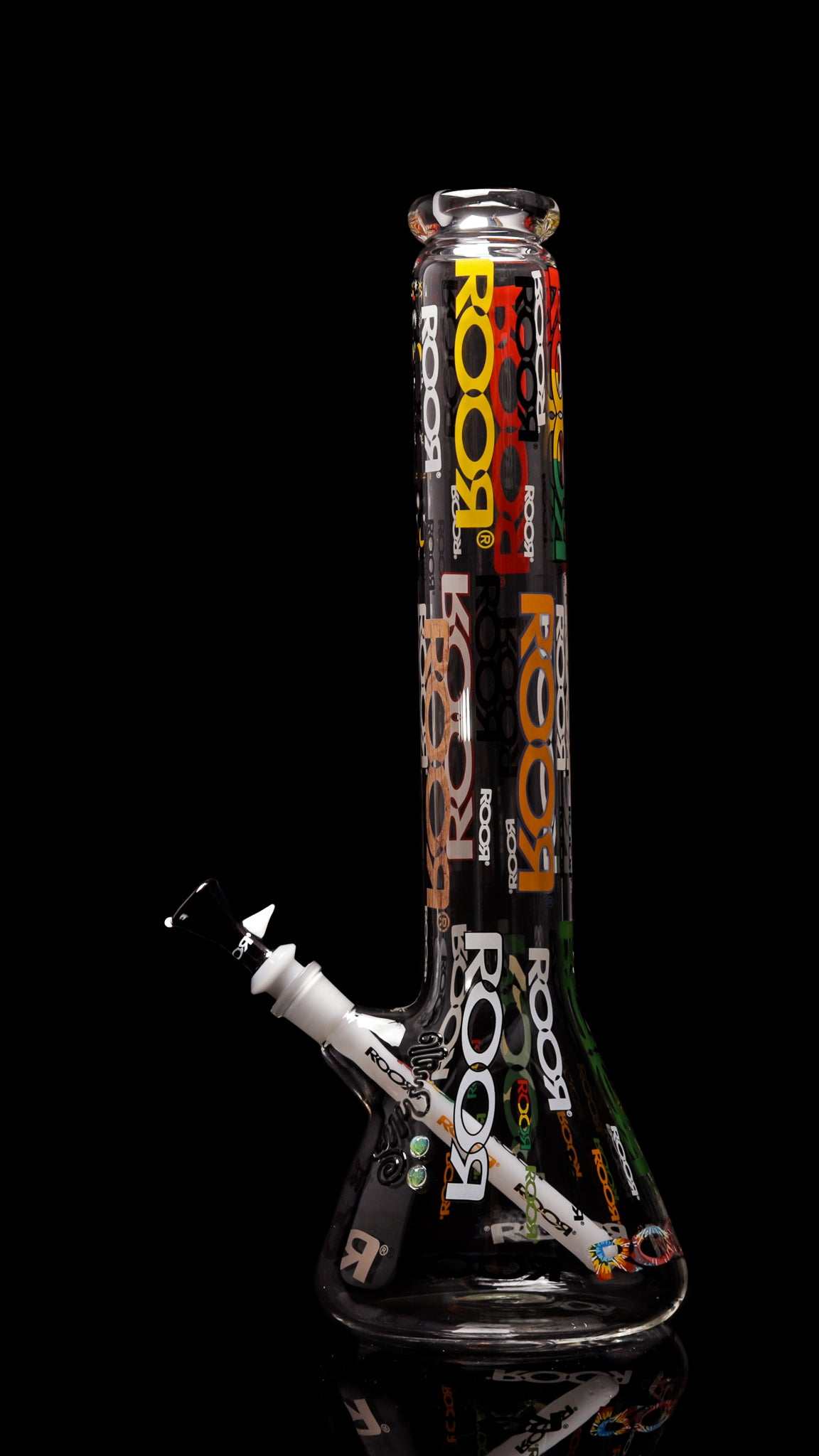 ROOR 18” Zeaker 60mm glass beaker with colorful logos and a diffused downstem.