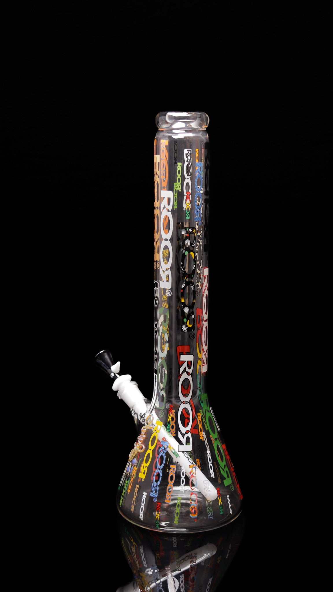 ROOR 18” Zeaker 60mm x 5mm glass beaker with vibrant logo design and downstem.