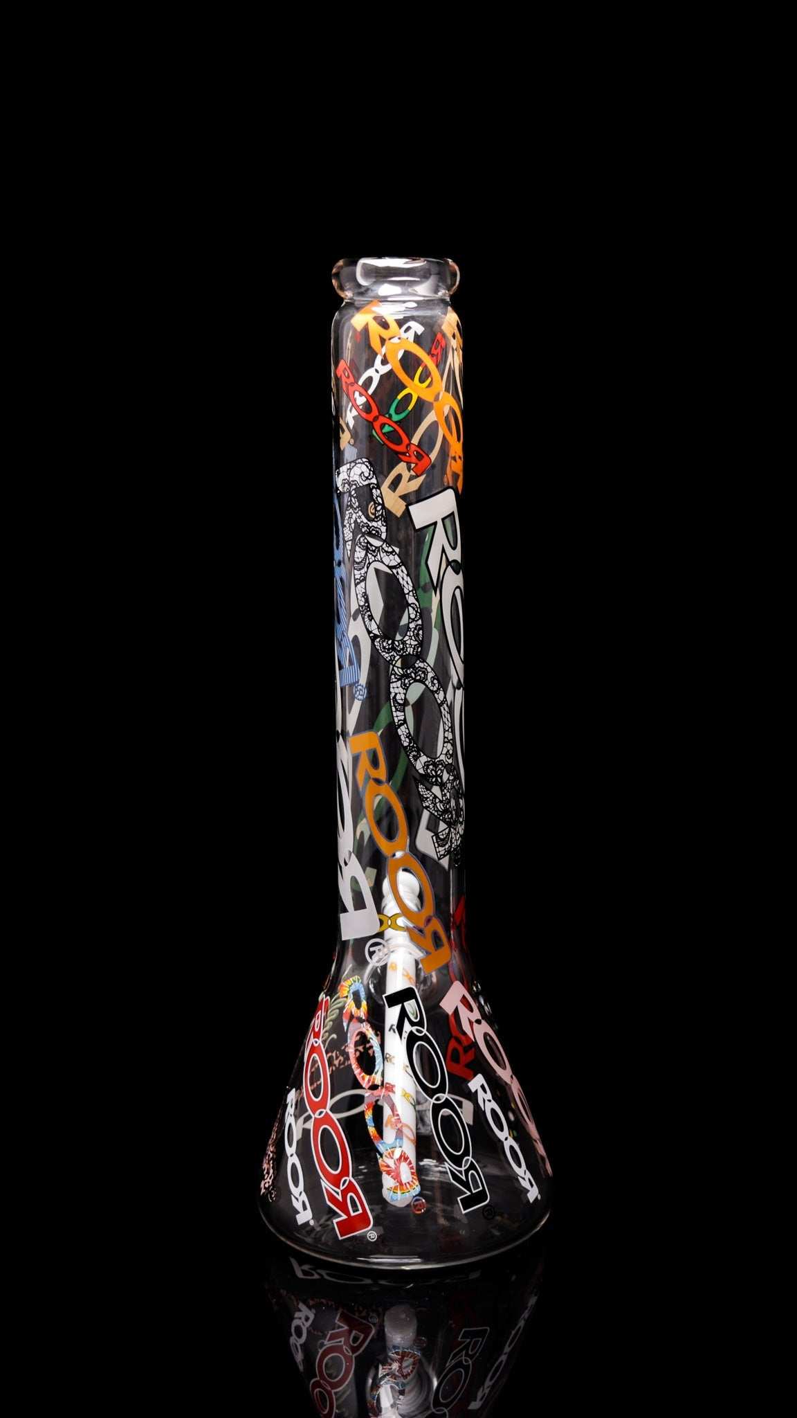 ROOR 18” Zeaker 60mm limited edition beaker with logo design on black background.