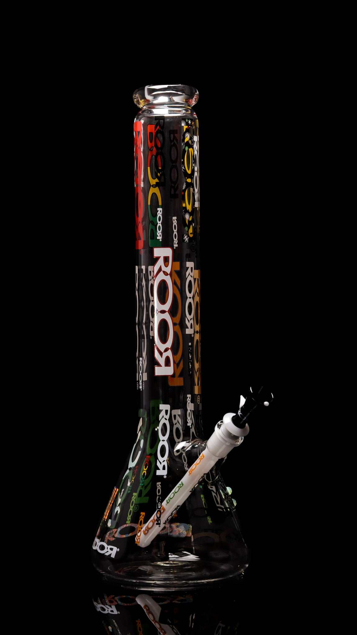 ROOR 18” Zeaker 60mm glass beaker with colorful logos and diffused downstem.