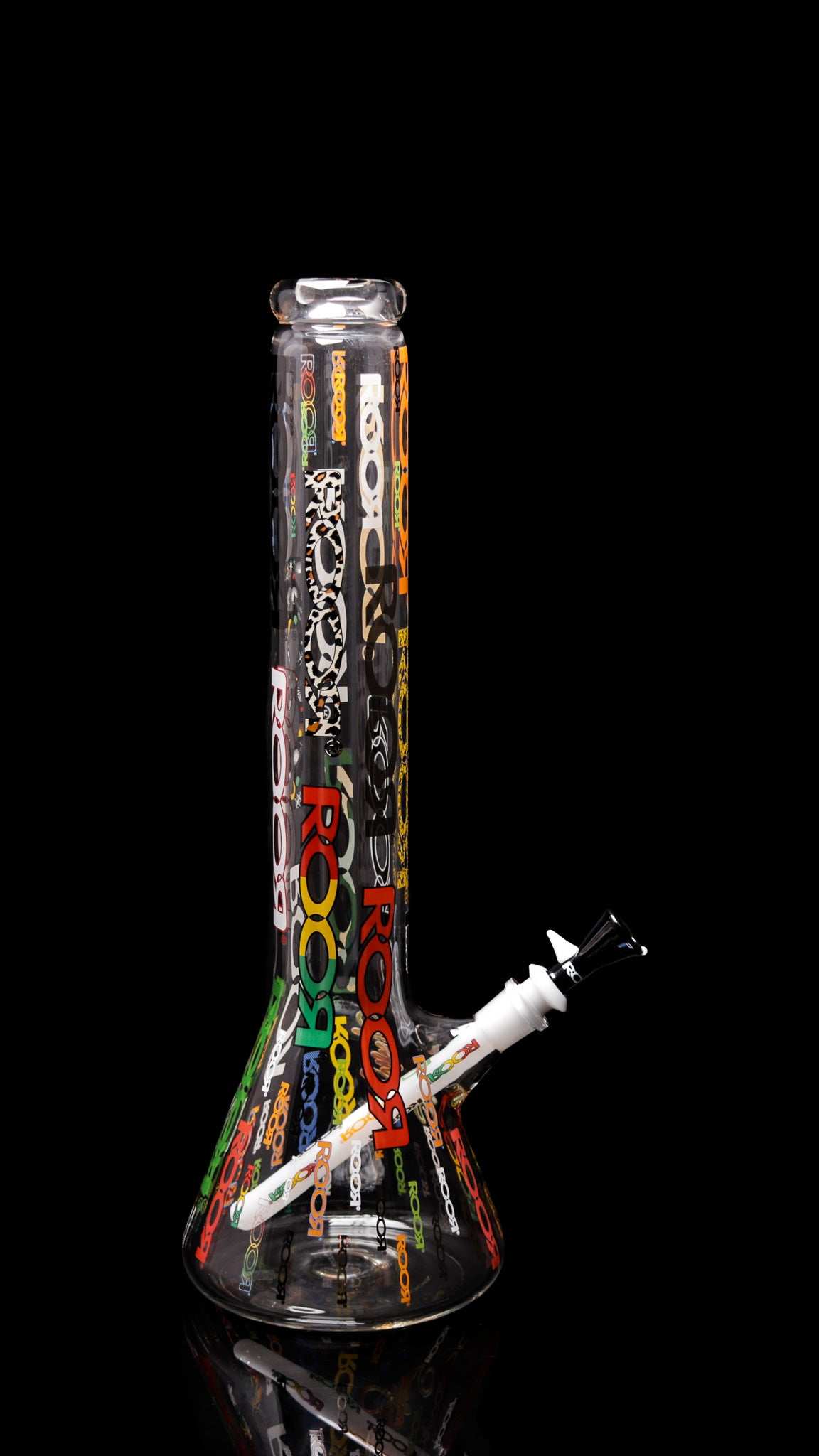 ROOR 18” Zeaker 60mm x 5mm glass beaker with colorful logos and upgraded downstem.