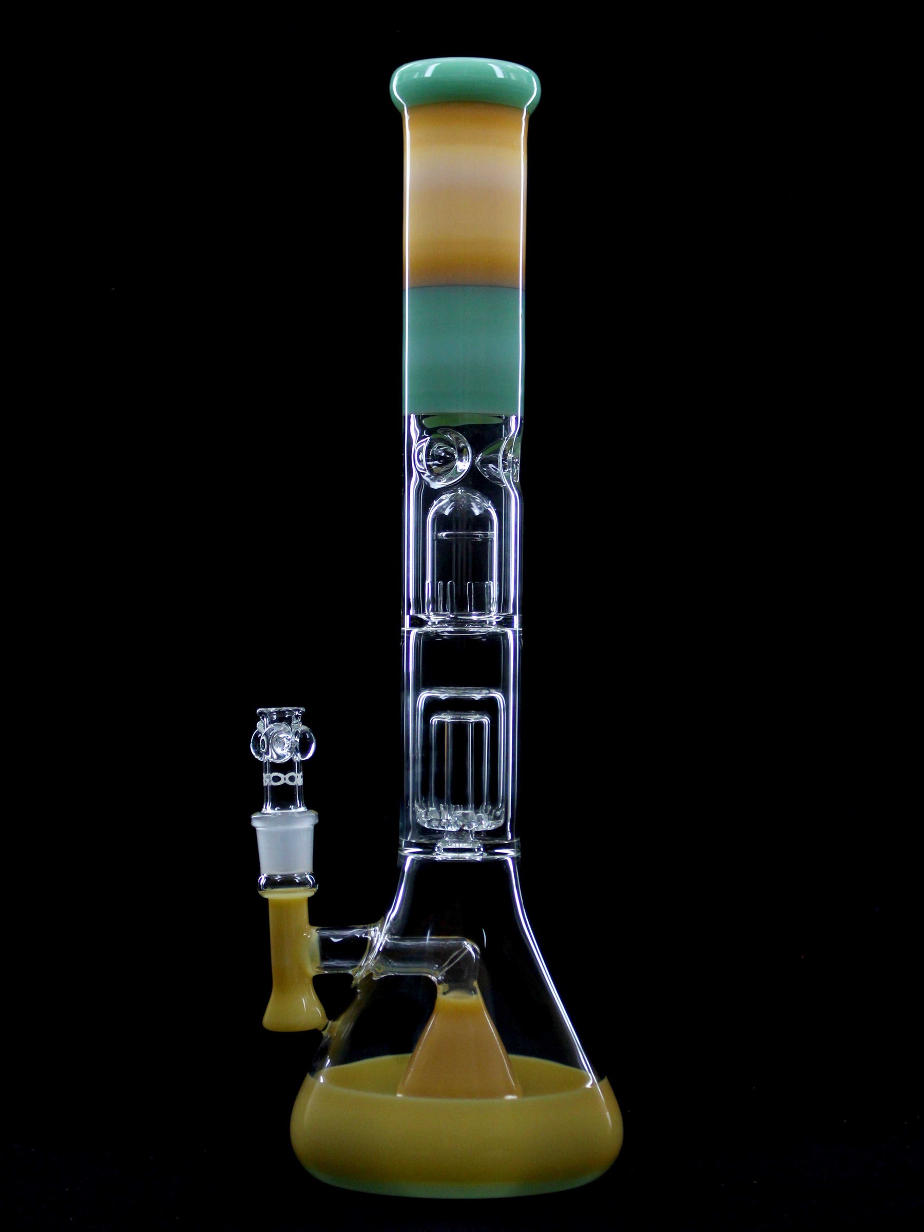 ROOR Tech Fixed 18" Beaker with Barrel Perc in Tangie and Mint colors on black background