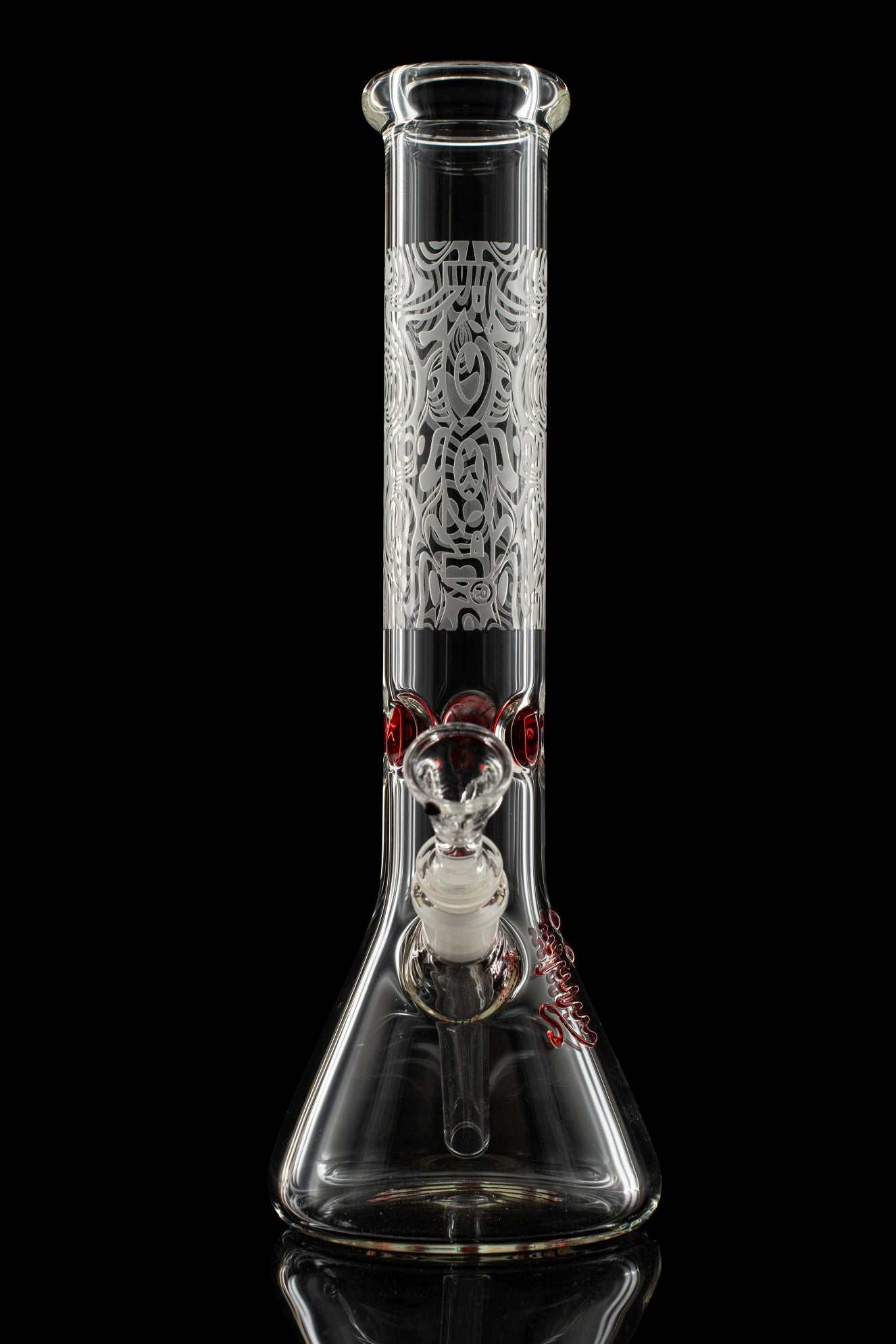 ROOR® 12" Beaker with Swirl Thumbprint Sandblasted Design, 50x5mm glass, ice pinches, and unique signature.