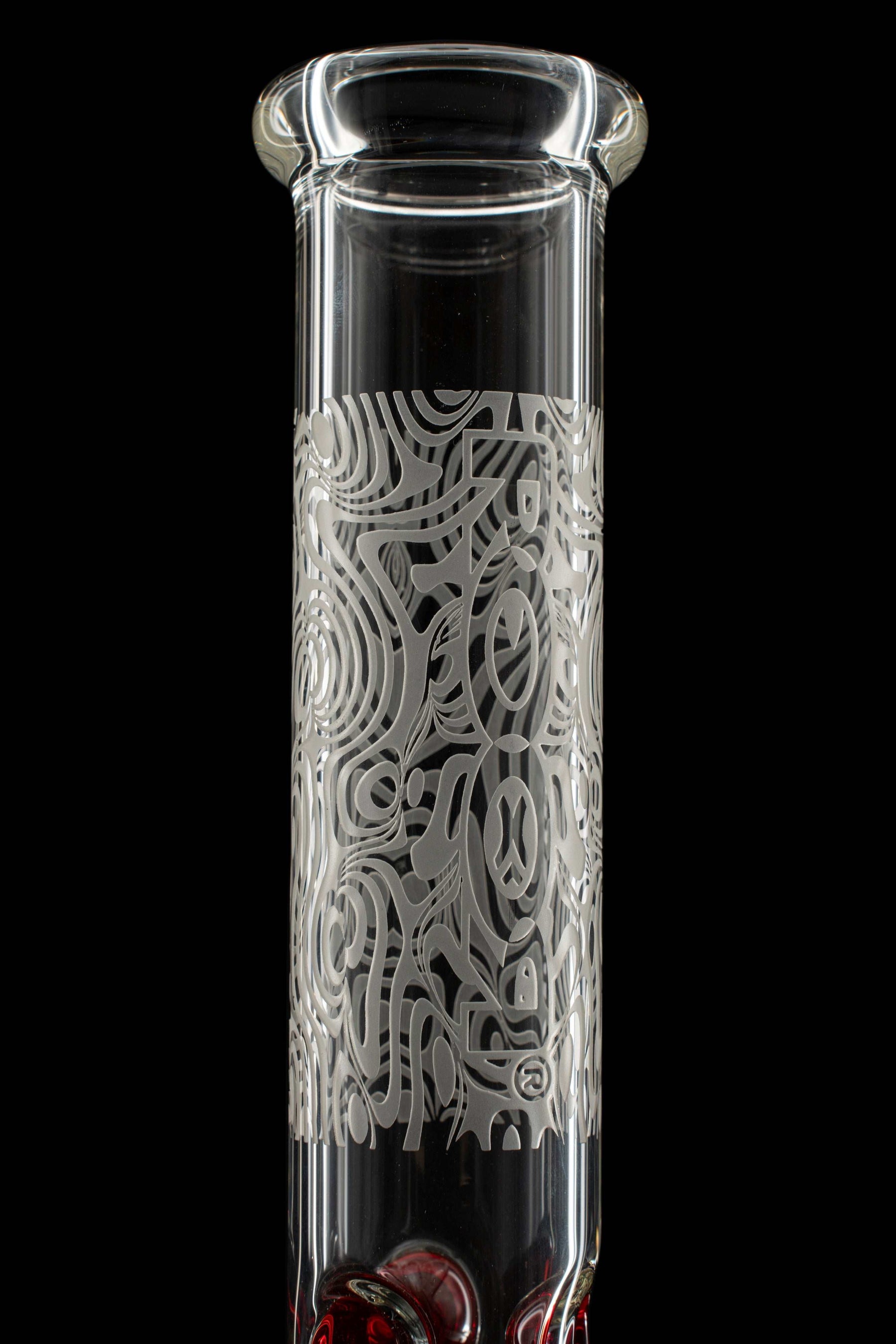 ROOR® 12" Beaker 50x5mm with Swirl Thumbprint Sandblasted Design, artistic glass tube close-up.