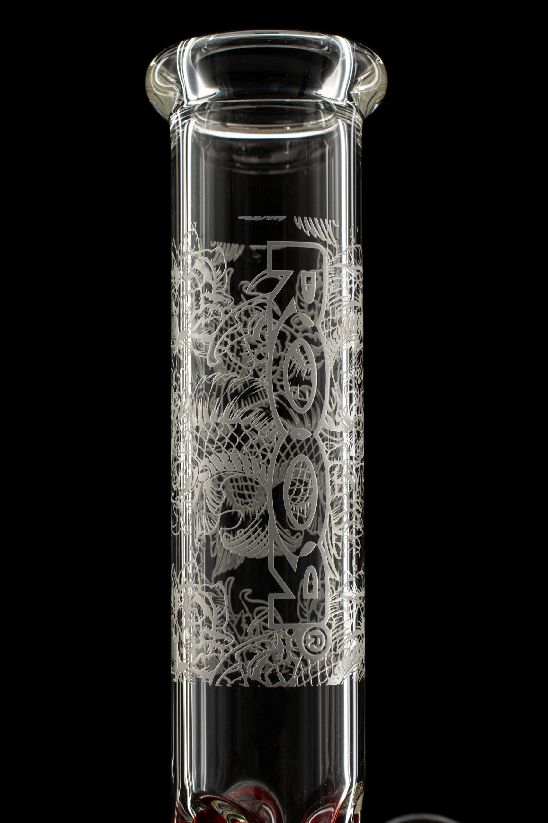 ROOR 12" beaker with KOI FISH sandblasted design on glass tube.