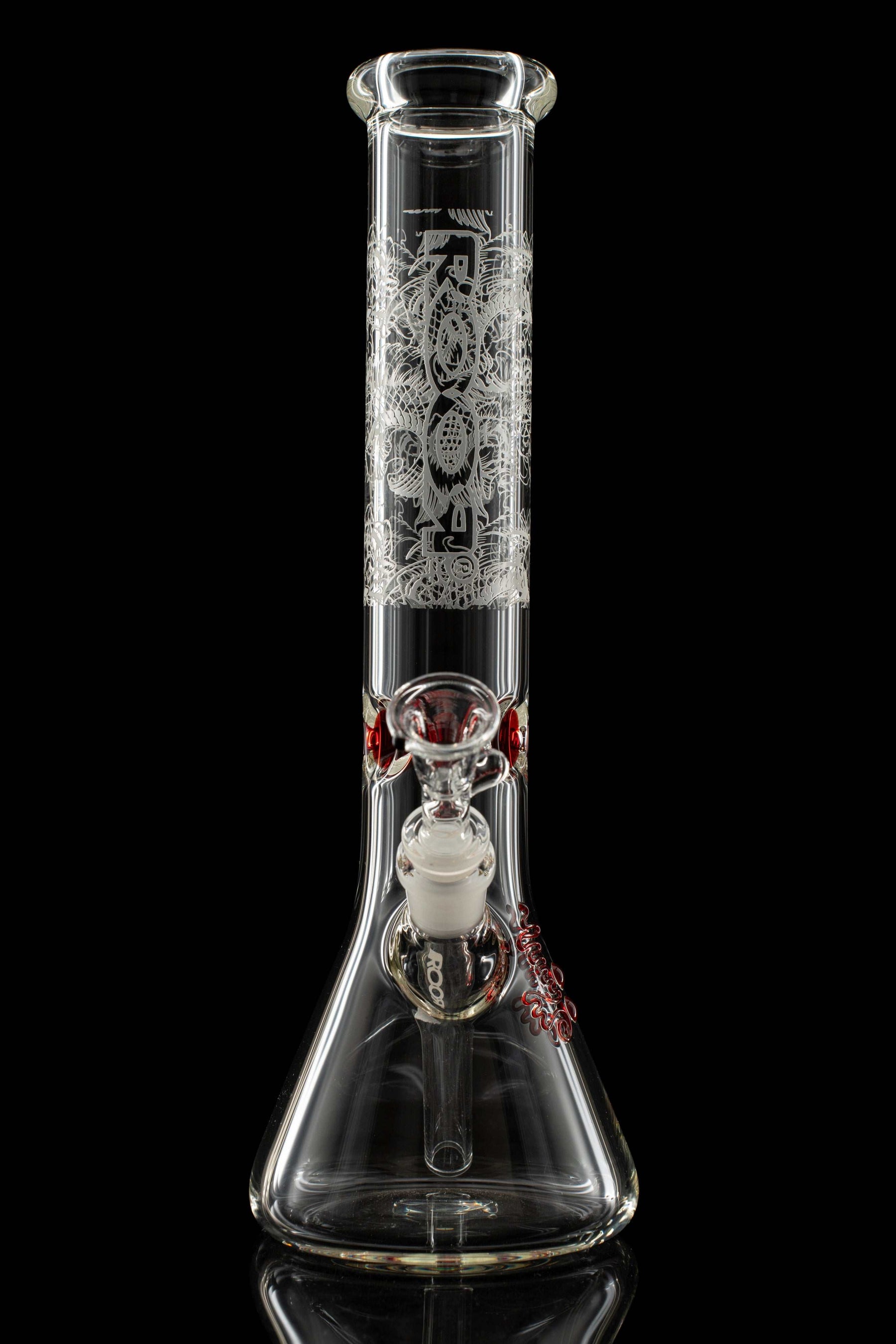 ROOR® 12" Beaker with 50x5mm KOI FISH sandblasted design, artistic glass tube and ice pinches.